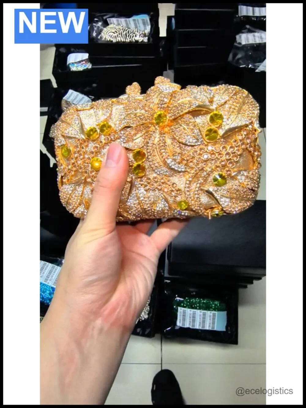 Mini Floral Rhinestone Clutch Evening Bag with Detachable Chain Straps